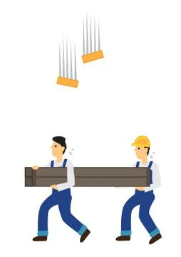 Construction worker has bricks falling down on him without his helmet. Concep Stock Illustration