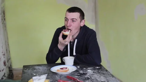 Construction Worker Having Lunch Stock Footage 266887483