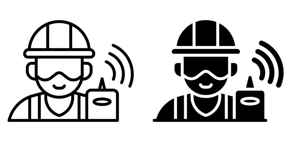Construction Worker with Headset and Tool - Communication in Industry Stock Illustration