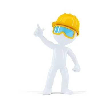 Construction worker with helmet pointing at object Illustrazione stock