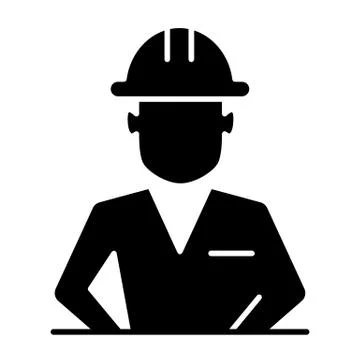 Construction worker in helmet solid icon. Builder avatar vector illustration Stock Illustration