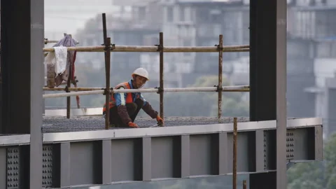 Construction Worker On High Floor Stock Footage 224322086