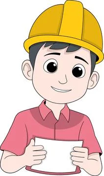 Construction Worker Holding Blueprints Building Site Vector Illustrazione stock