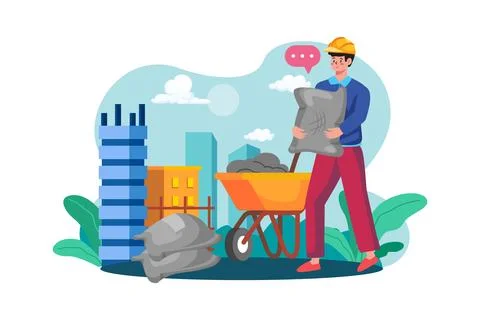 Construction worker holding cement bag Stock Illustration