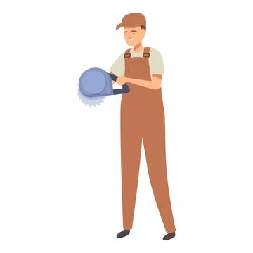 Construction worker is holding a circular saw, ready to start cutting Ilustración de archivo