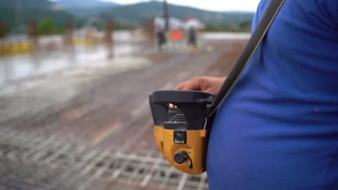 Construction Worker Holding Concrete Pump Remote Stock Footage 313727629