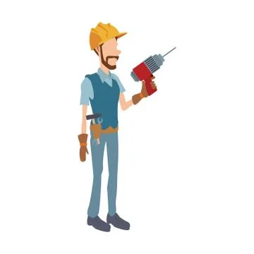 Construction worker holding a drill, colorful design Illustrazione stock