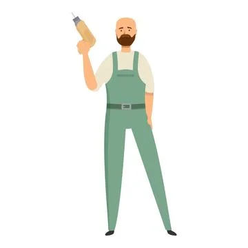 Construction worker holding electric drill wearing green overalls Stock Illustration