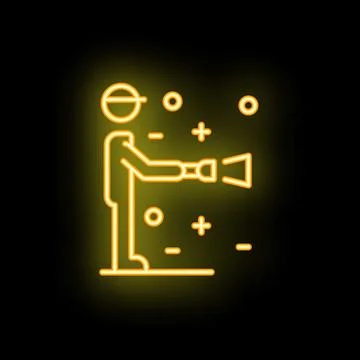 Construction worker holding flashlight exploring searching neon sign style Stock Illustration