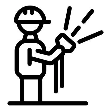 Construction worker holding flashlight searching inspecting darkness Stock Illustration