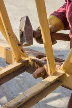 Construction worker holding hammer Stock Photos