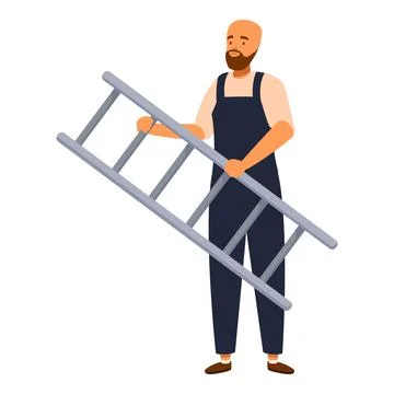 Construction worker holding a ladder, ready for work Ilustración de archivo