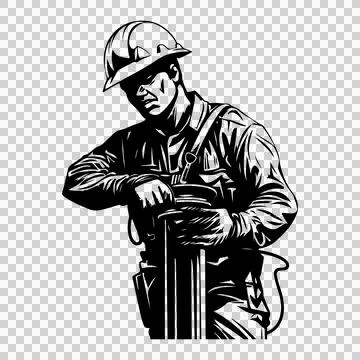 Construction Worker Holding A Pillar Silhouette hard hat Stock Illustration