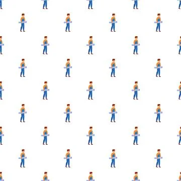 Construction worker holding roll seamless pattern background 스톡 일러스트