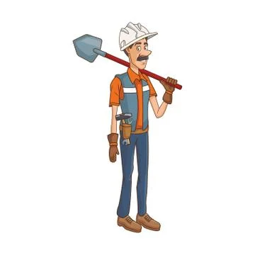Construction worker holding shovel icon, colorful design Stock Illustration
