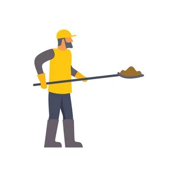Construction worker holding shovel with soil on white background Stock Illustration