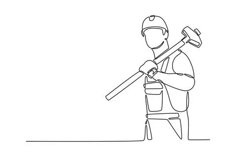 Construction worker holding sledgehammer on his shoulder Stock Illustration