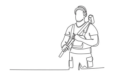 Construction worker holding sledgehammer for repair highrise building Stock Illustration