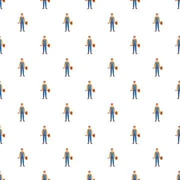 Construction worker holding sledgehammer seamless pattern background Illustrazione stock