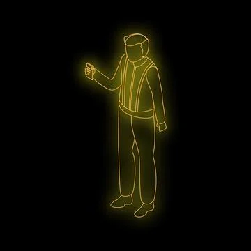 Construction worker holding smartphone with neon effect on black background Stock Illustration
