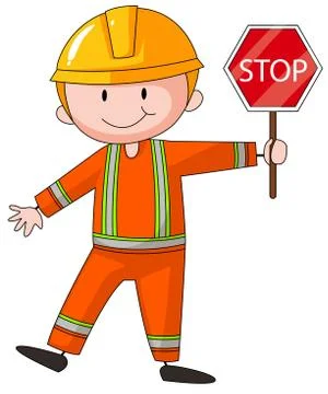 Construction worker holding stop sign Stock Illustration
