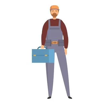 Construction worker holding toolbox wearing hardhat and tool belt Illustrazione stock