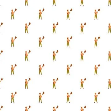 Construction worker holding traffic flag seamless pattern Stock Illustration