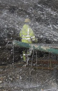 Construction worker in hydraulic engineering Stock Photos