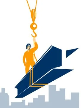 Construction worker i-beam girder. Stock Illustration