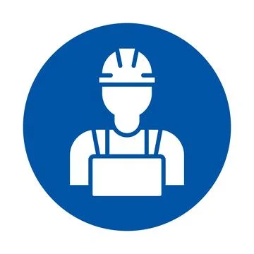 Construction Worker Icon in Blue Circle for Safety and Labor Representation Stock Illustration