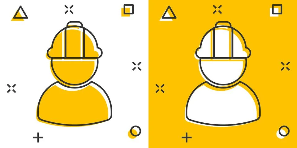 Construction worker icon in comic style. Factory employee vector cartoon illu Stock Illustration