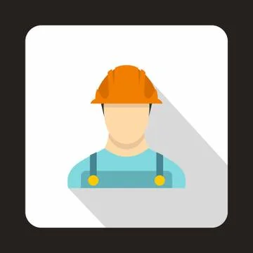Construction worker icon, flat style Stock Illustration