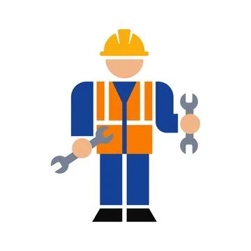 Construction Worker Icon With Hard Hat And Wrenches Vector Illustration Stock Illustration