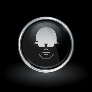 Construction worker icon inside round silver and black emblem Stock Illustration
