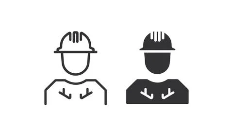 Construction worker icon. Man in helmet illustration symbol. Sign job human.. Stock Illustration