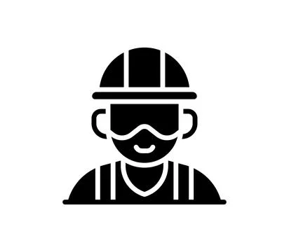 Construction Worker Icon in Minimalistic Vector Style with Safety Gear Illustrazione stock