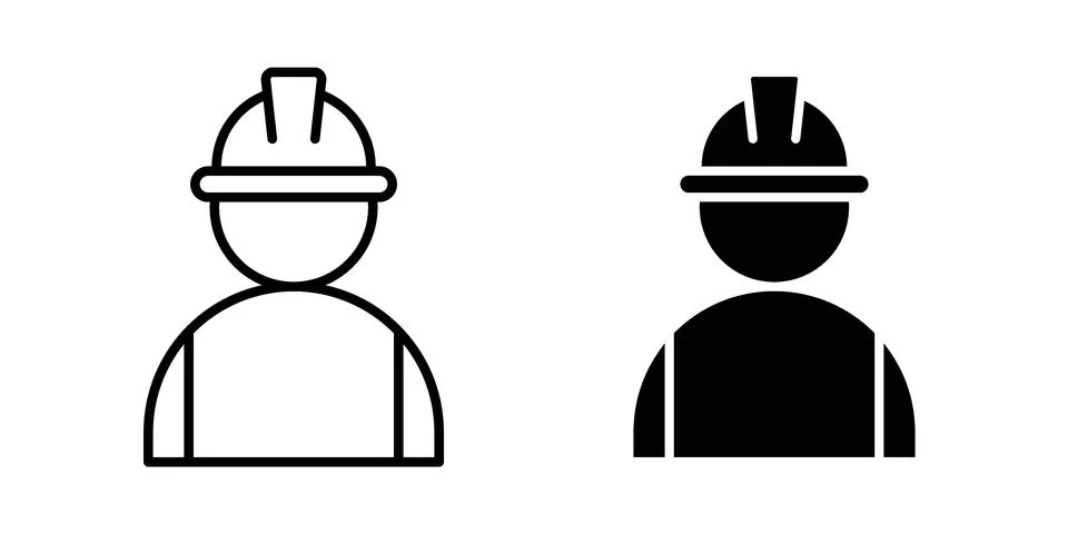 Construction worker icon. Outline, flat icons Illustrazione stock