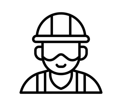 Construction Worker Icon with Safety Helmet and Smiling Face Design Stock Illustration