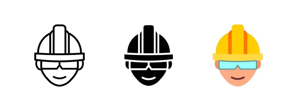 Construction worker icon. Safety helmet and protective eyewear symbol. Indu.. Stock Illustration