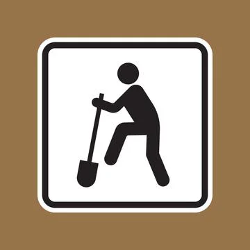 Construction Worker Icon with Shovel on Brown Background for Signage Use Stock Illustration