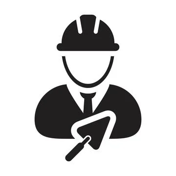 Construction worker icon with trowel vector male contractor person profile Stock Illustration