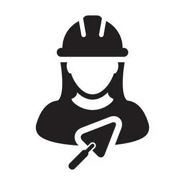 Construction worker icon with trowel vector female contractor person profile  Stock Illustration