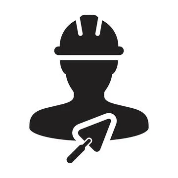 Construction worker icon with trowel vector male contractor person profile Stock Illustration
