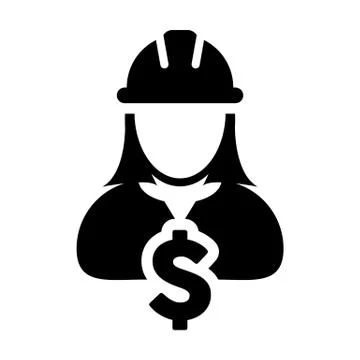 Construction Worker Icon Vector Dollar Sign Symbol with Female Person Avatar Stock Illustration