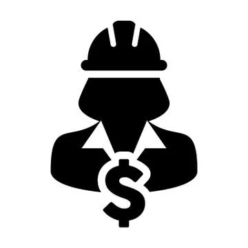 Construction Worker Icon Vector Dollar Sign Symbol with Female Person Avatar Illustrazione stock