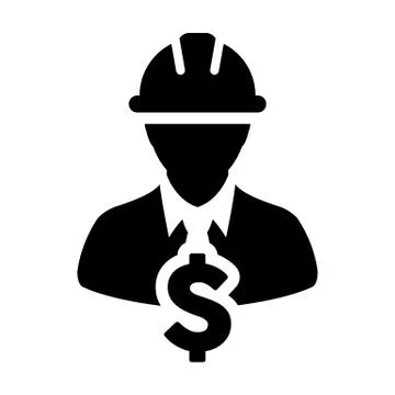 Construction Worker Icon Vector Dollar Sign Symbol with Male Person Avatar Stock Illustration