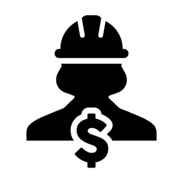 Construction Worker Icon Vector Dollar Sign Symbol with Female Person Avatar Illustrazione stock