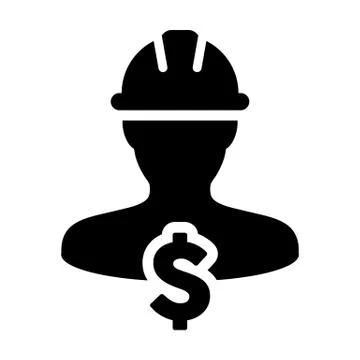 Construction Worker Icon Vector Dollar Sign Symbol with Male Person Avatar Stock Illustration