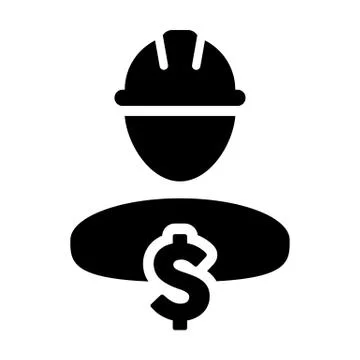 Construction Worker Icon Vector Dollar Sign Symbol with Male Person Avatar Stock Illustration