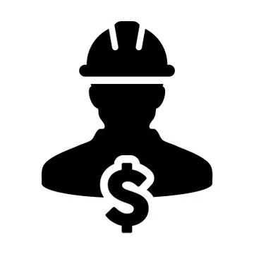 Construction Worker Icon Vector Dollar Sign Symbol with Male Person Avatar Stock Illustration